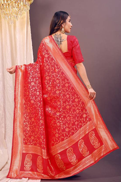 The Fuchsia Radiance Banarasi Silk Saree with Floral Jaal