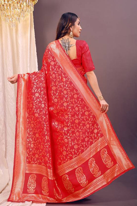 The Fuchsia Radiance Banarasi Silk Saree with Floral Jaal