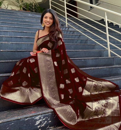 The Royal Maroon Banarasi Silk Saree with Antique Zari Work