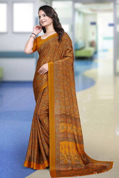 Elegant Rust Brown Printed Saree with Traditional Charm
