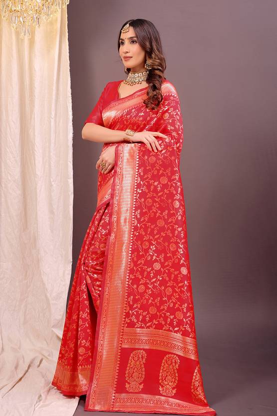The Fuchsia Radiance Banarasi Silk Saree with Floral Jaal