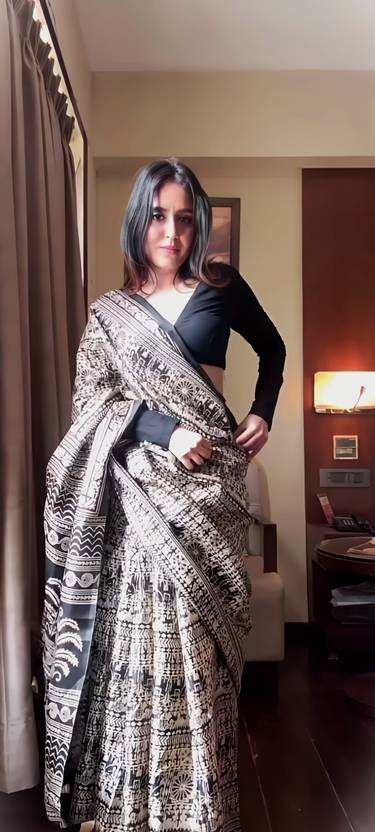 The Noir Monochrome Ajrakh Fusion Saree