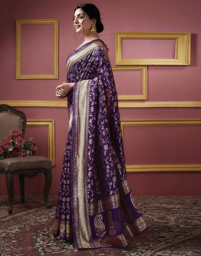 The Royal Purple Banarasi Silk Saree with Rose Gold Floral Jaal
