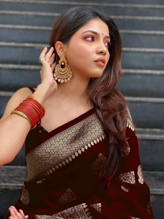 The Royal Maroon Banarasi Silk Saree with Antique Zari Work