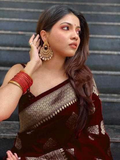 The Royal Maroon Banarasi Silk Saree with Antique Zari Work