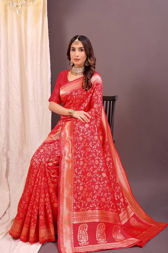 The Fuchsia Radiance Banarasi Silk Saree with Floral Jaal