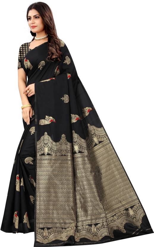 The Midnight Black Banarasi Silk Saree with Peacock & Paisley Artistry
