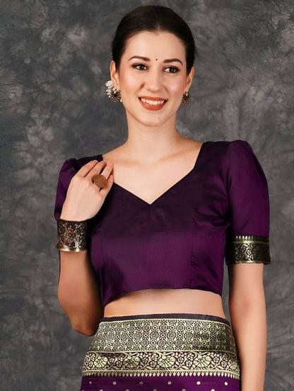 The Royal Aubergine Silk Saree with Polka Dot Zari Butti