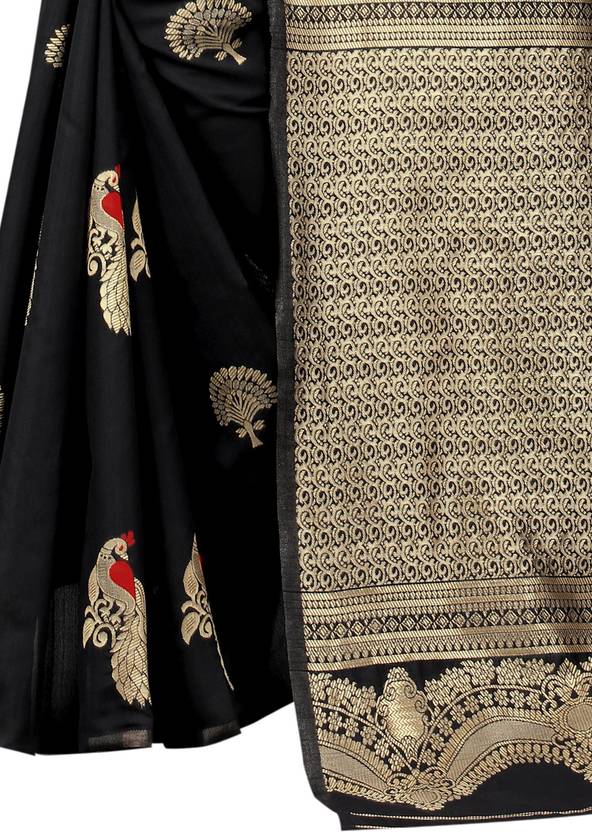 The Midnight Black Banarasi Silk Saree with Peacock & Paisley Artistry