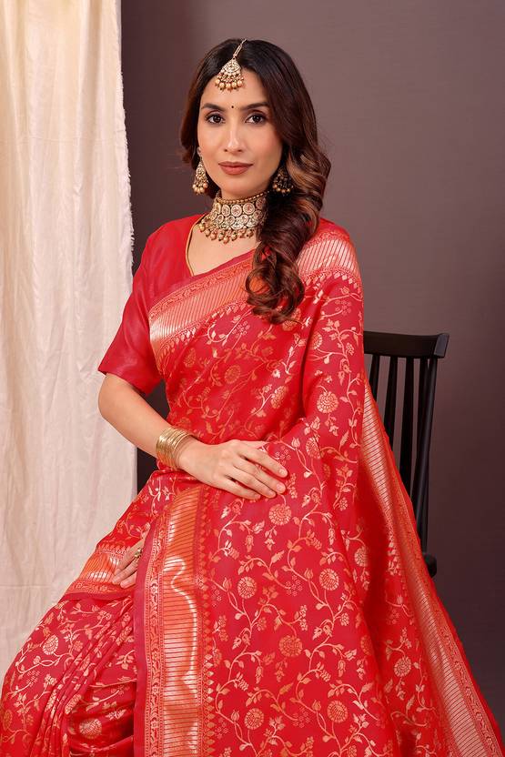 The Fuchsia Radiance Banarasi Silk Saree with Floral Jaal