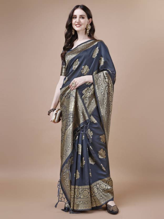 The Slate Grey Banarasi Silk Saree with Golden Zari Artistry