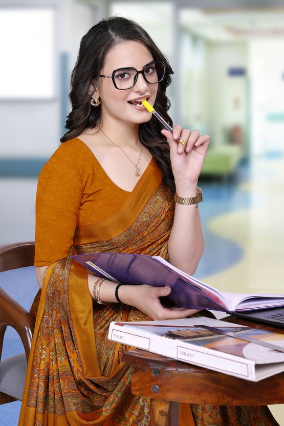 Elegant Rust Brown Printed Saree with Traditional Charm