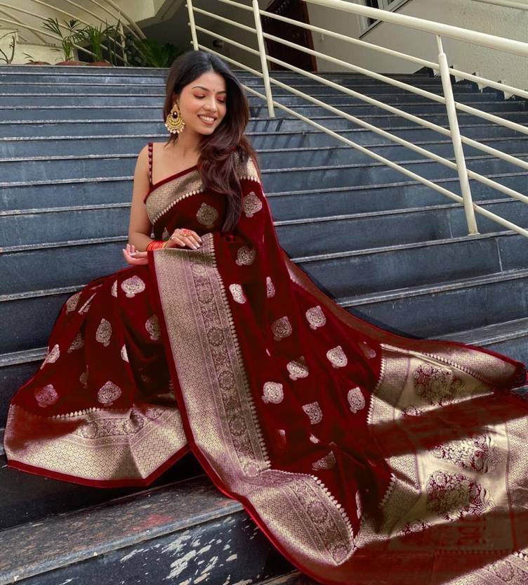 The Royal Maroon Banarasi Silk Saree with Antique Zari Work