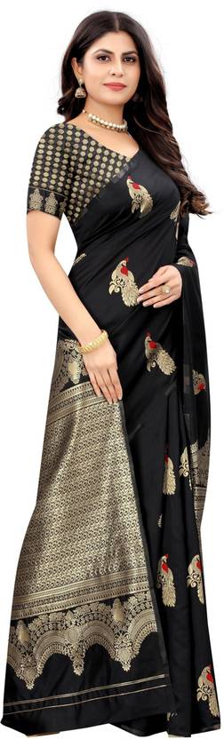 The Midnight Black Banarasi Silk Saree with Peacock & Paisley Artistry