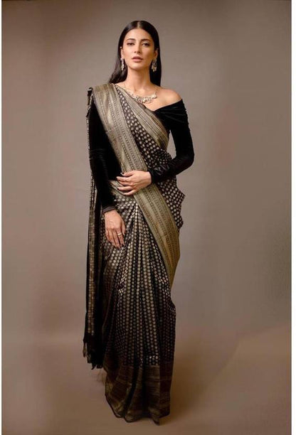 The Noir Monochrome Ajrakh Fusion Saree