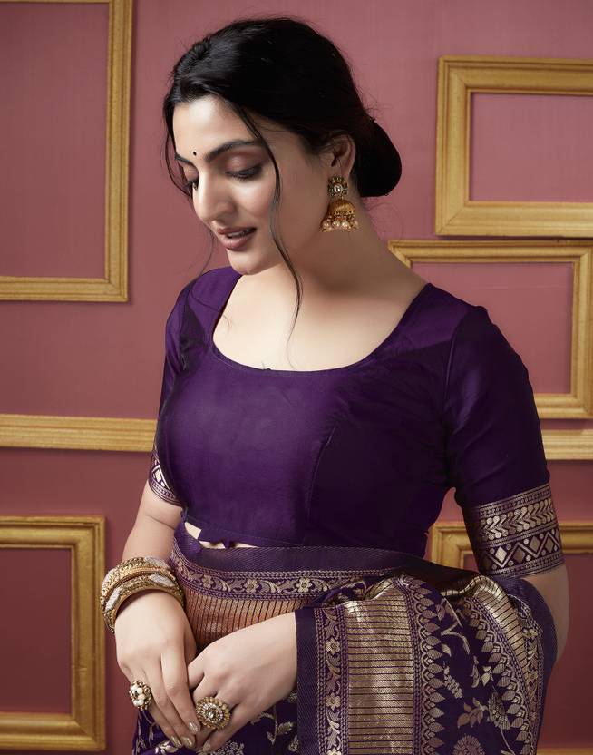 The Royal Purple Banarasi Silk Saree with Rose Gold Floral Jaal