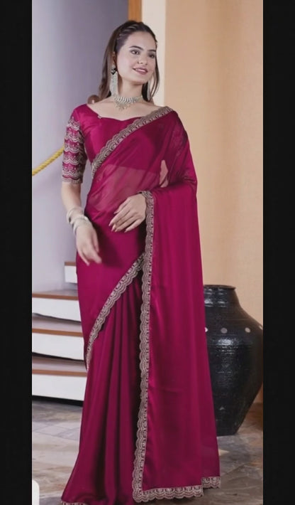 Lofawa Bollywood shiffon saree (Cherry)