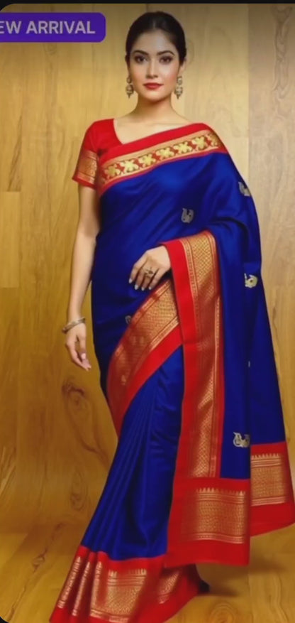 Lofawa Paithani silk saree (Navels blue)