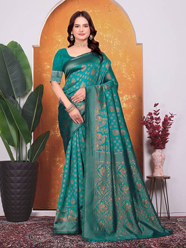 ✨ Emerald Teal Banarasi Silk Saree