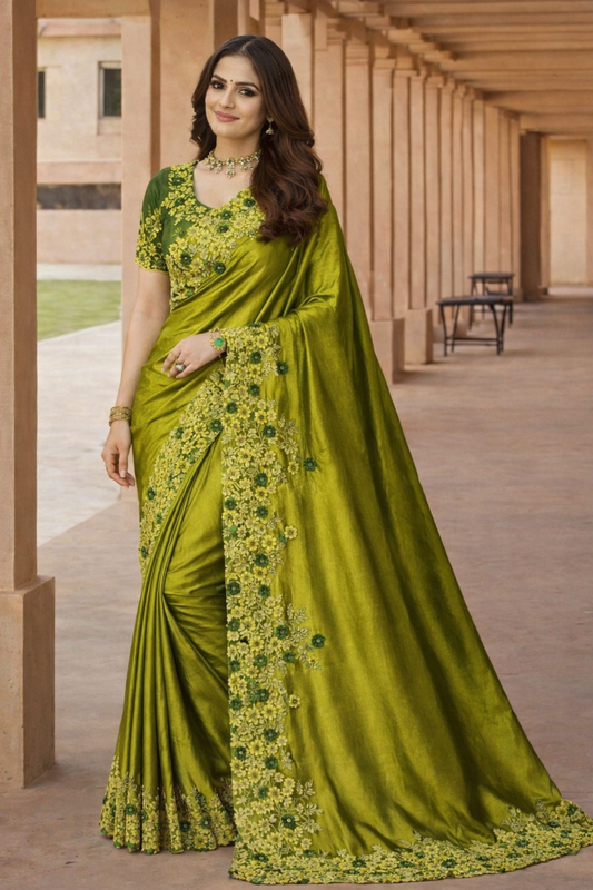 Lofawa Light Green Bollywood Style Silk Saree