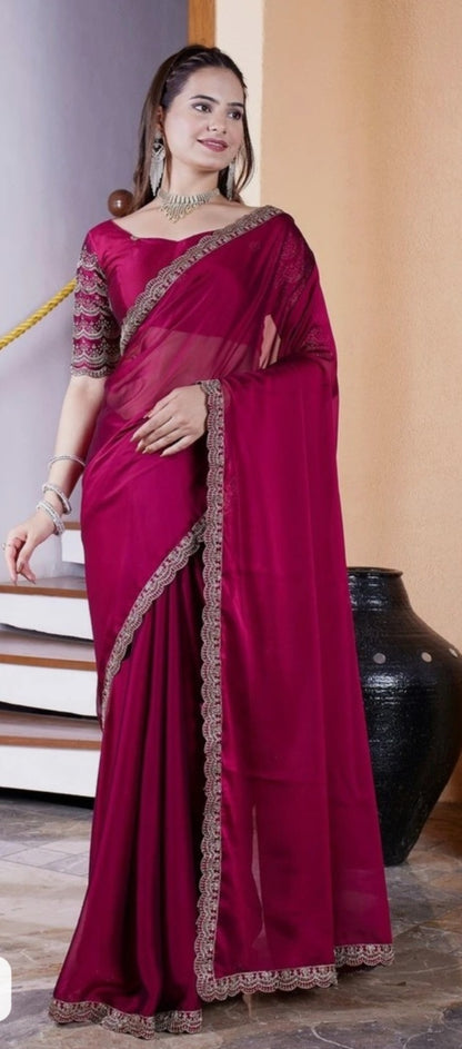 Lofawa Bollywood shiffon saree (Cherry)