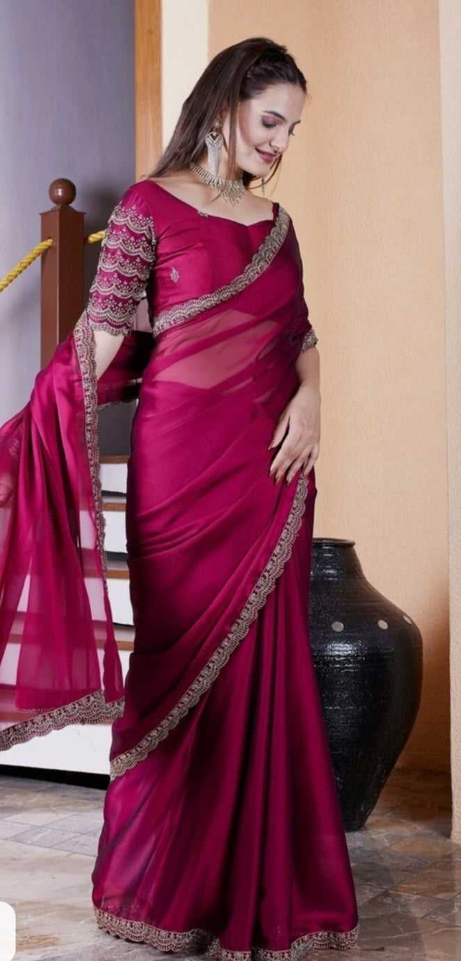 Lofawa Bollywood shiffon saree (Cherry)