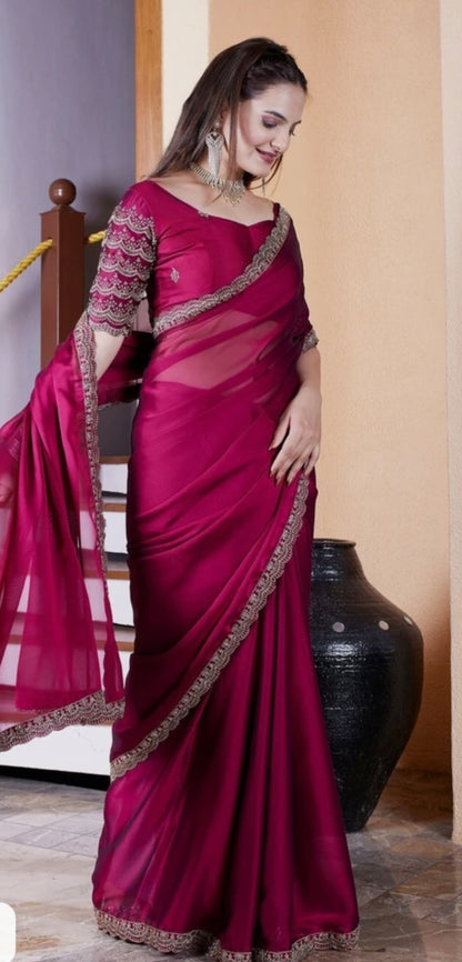 Lofawa Bollywood shiffon saree (Cherry)
