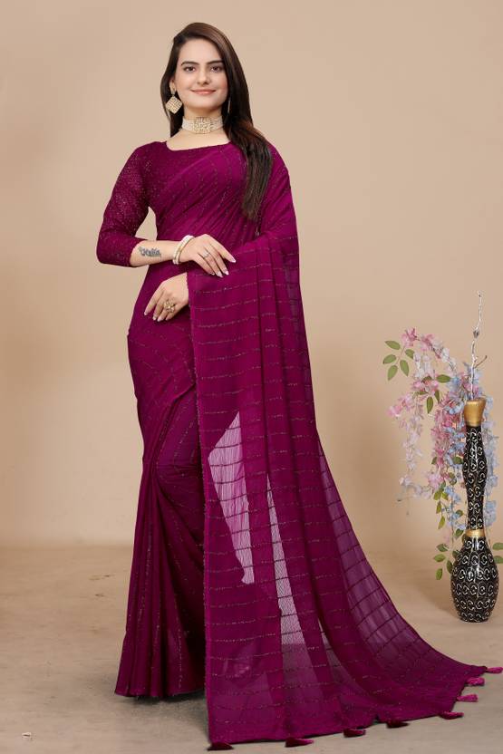 Elegant Wine-Purple Saree with Subtle Stripe Detailing