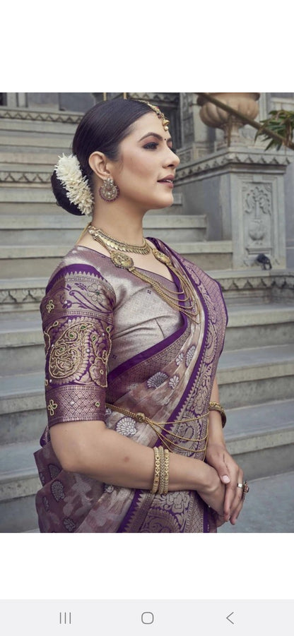 Lofawa Kanjivaram silk saree (Magenta)