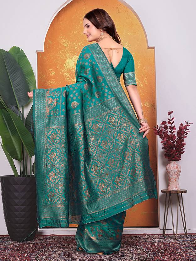 ✨ Emerald Teal Banarasi Silk Saree