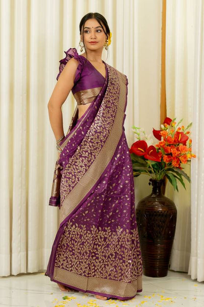 ✨ Royal Plum Silk Woven Saree