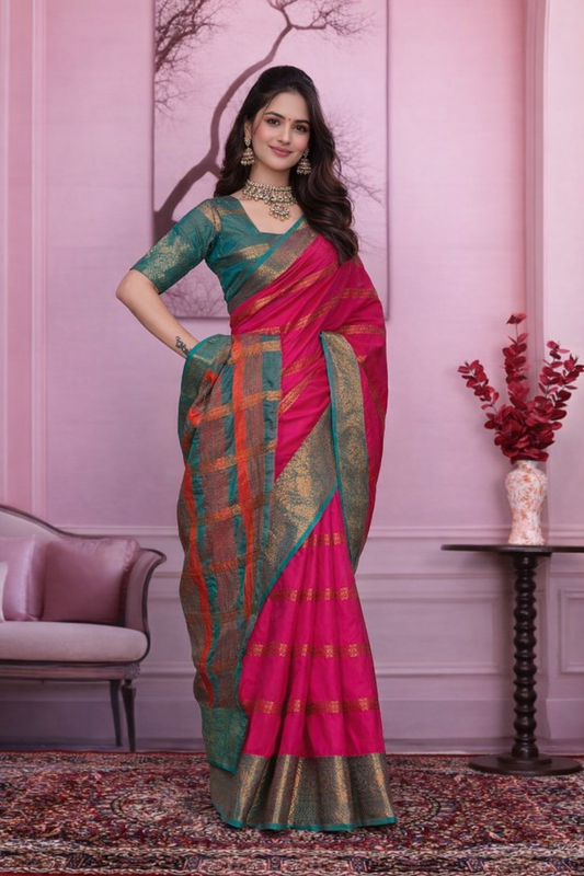 Lofawa Pink Banarasi Silk Saree