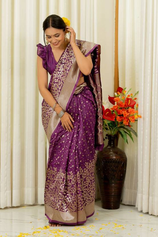 ✨ Royal Plum Silk Woven Saree