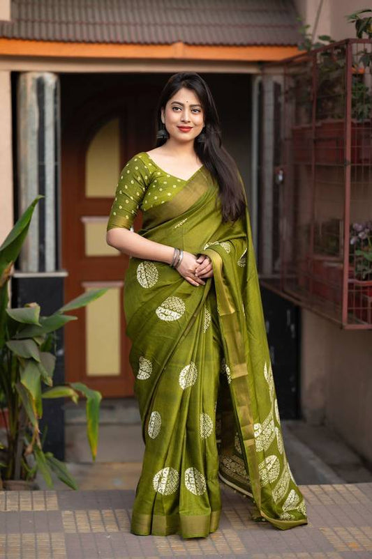 Olive Green Contemporary Saree