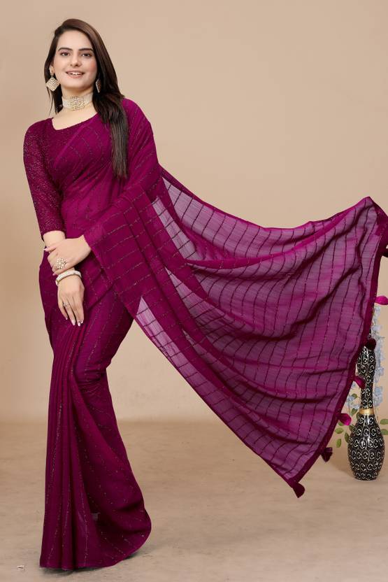 Elegant Wine-Purple Saree with Subtle Stripe Detailing