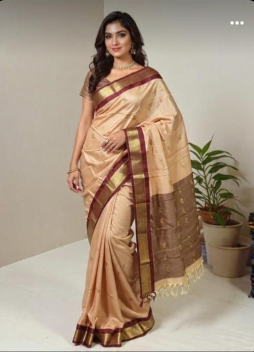 Lofawa Beige Silk Saree with Maroon