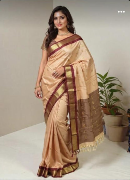 Lofawa Beige Silk Saree with Maroon