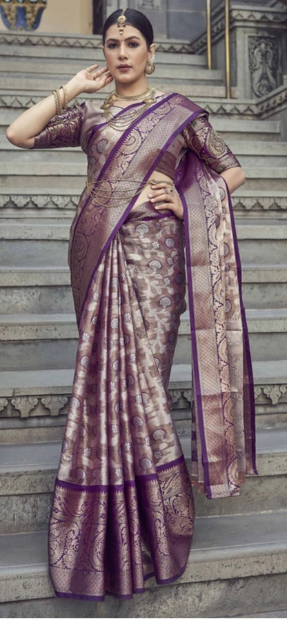 Lofawa Kanjivaram silk saree (Magenta)