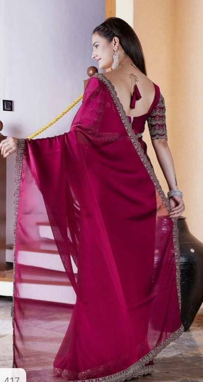Lofawa Bollywood shiffon saree (Cherry)
