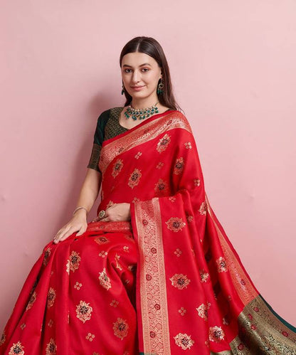 ✨ Royal Vermilion Banarasi Saree