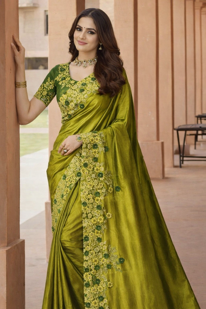 Lofawa Light Green Bollywood Style Silk Saree