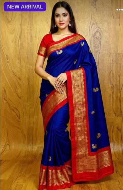 Lofawa Paithani silk saree (Navels blue)