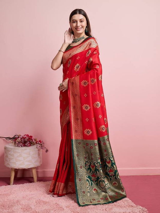 ✨ Royal Vermilion Banarasi Saree